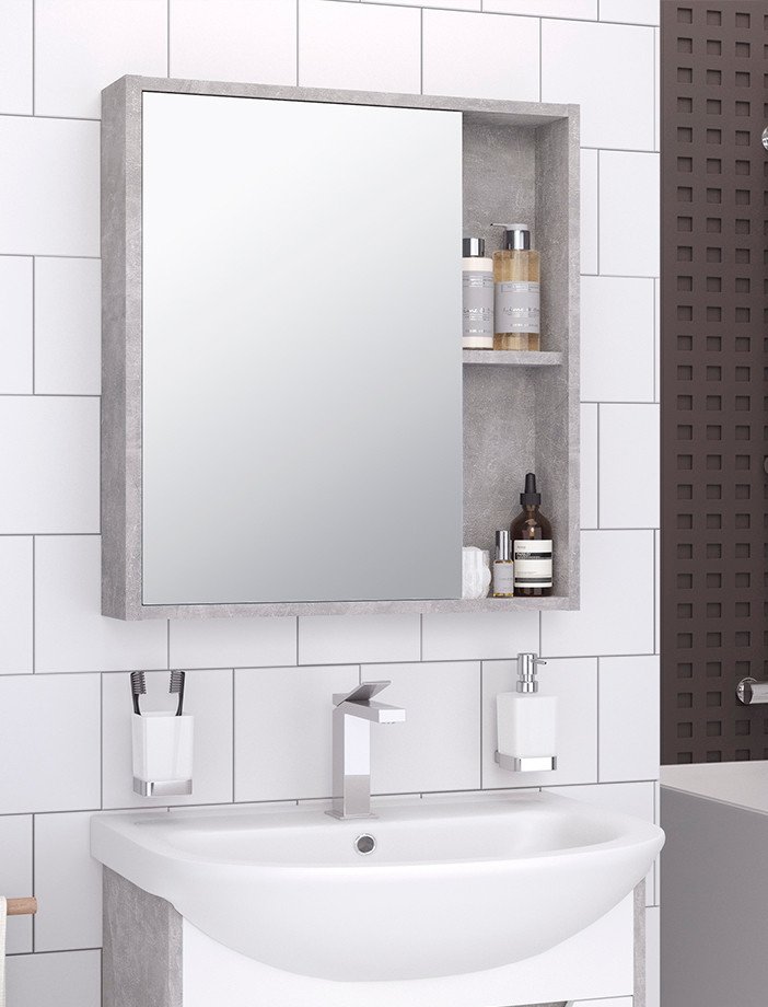 

Runo Шкаф с зеркалом для ванной Эко 60 (серый бетон)