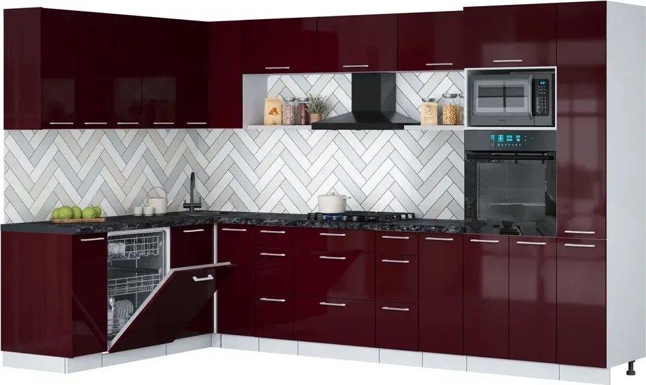 

Готовая кухня Интерлиния Мила Gloss 1.896х3.28 (бордовый глянец/бордовый глянец/кастилло темный)