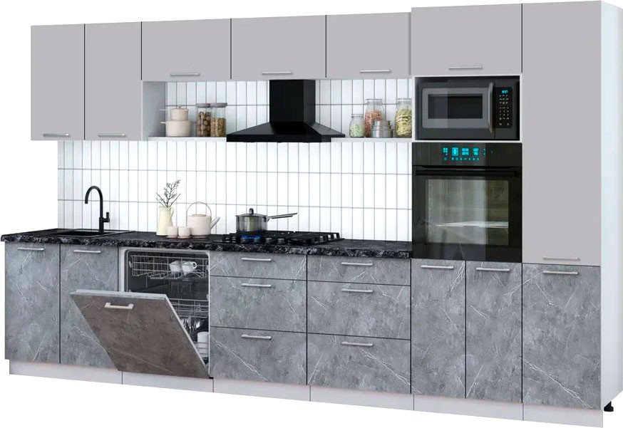 

Готовая кухня Интерлиния Мила Gloss 3.6-ПМ1 (керамика/грей/кастилло темный)