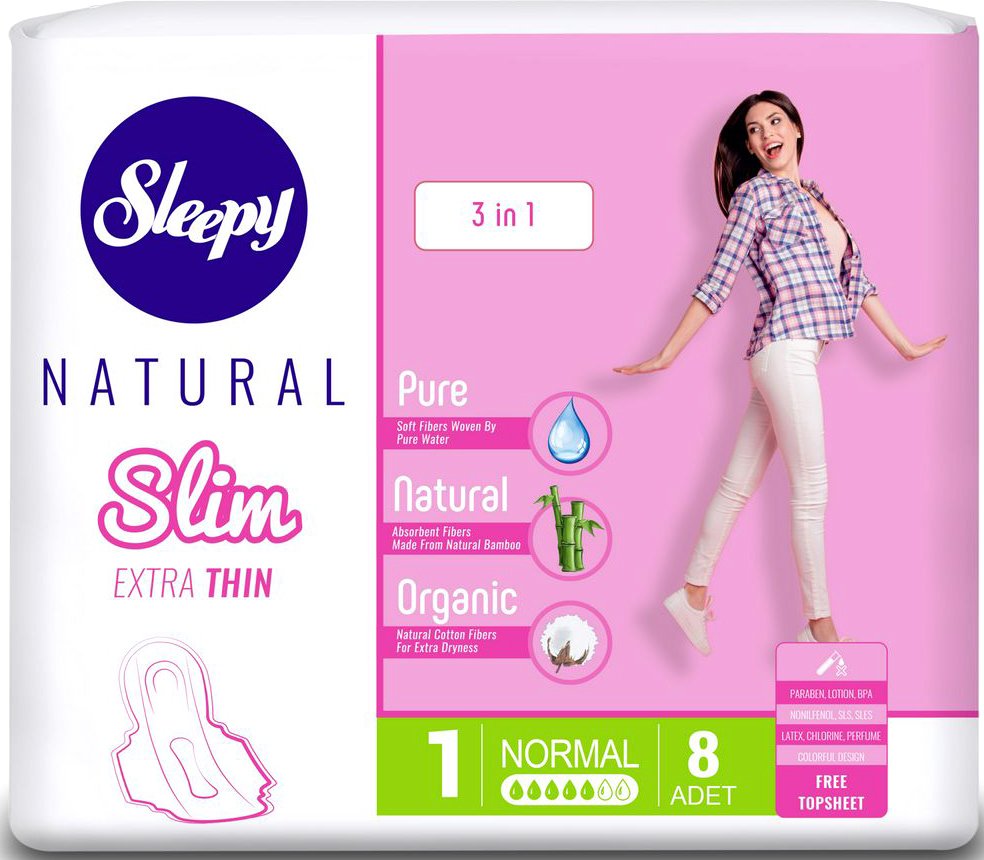 

Прокладки гигиенические Sleepy Natural Slim Extra Thin 3 в 1 Normal Супертонкие (8 шт)