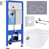 Унитаз подвесной Roxen Antares Bidet в комплекте с инсталляцией StounFix Dual Fresh 6 в 1 966135 (кнопка: серый бетон)