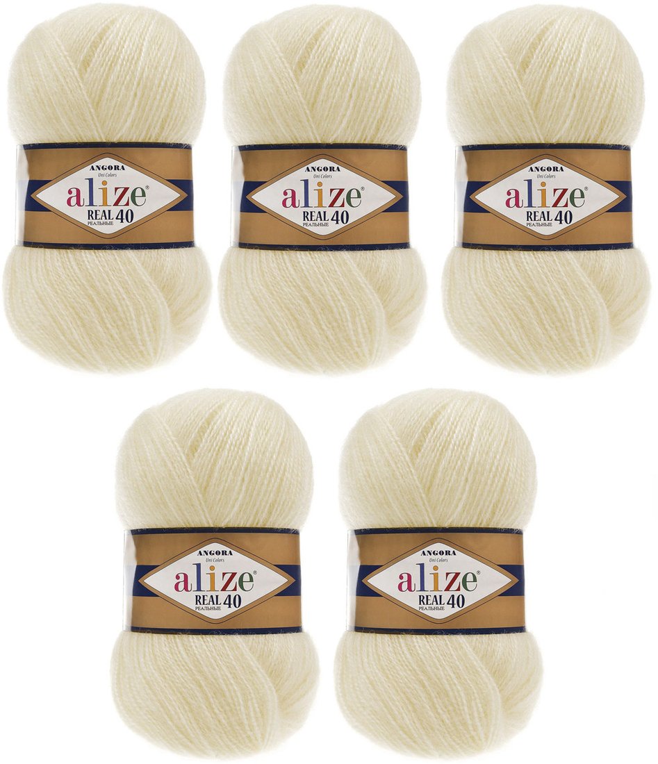 

Набор пряжи для вязания Alize Angora Real 40 01 (480 м, кремовый, 5 мотков)