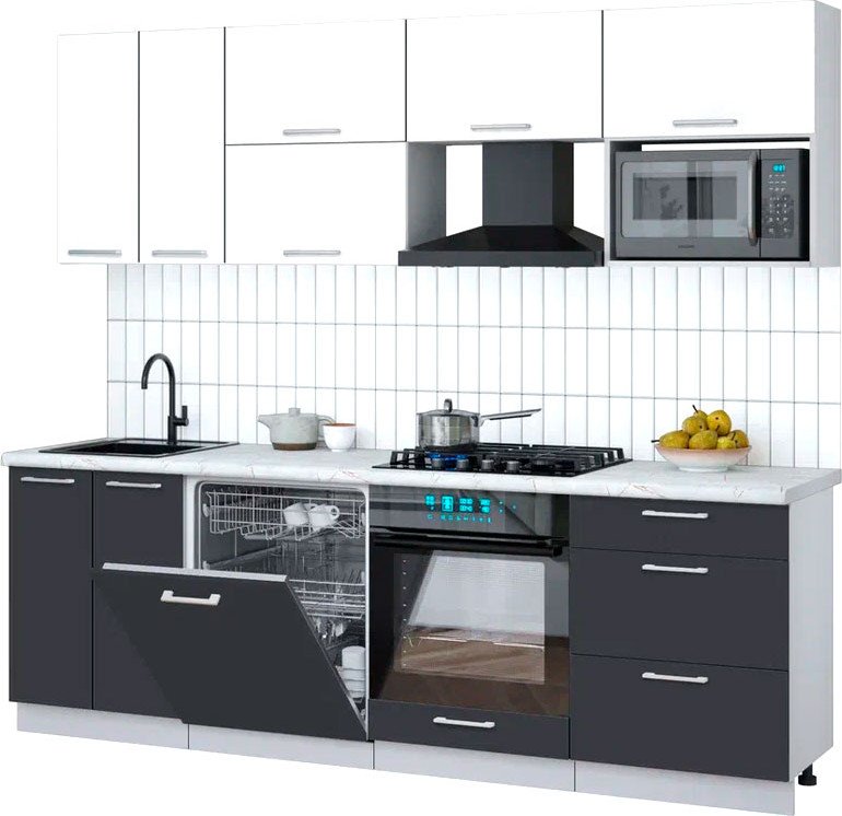 

Готовая кухня Интерлиния Мила Gloss 2.4-ПМ2 (пепел/белый глянец/серый каспий)