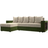 Угловой диван Лига диванов Дубай лайт левый (микровельвет бежевый/зеленый)