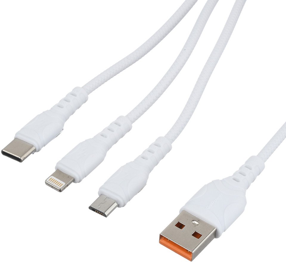 

Кабель GoPower 00-00022794 USB Type-A - USB Type-C/microUSB/Lightning (1 м, белый)