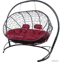 Подвесной диван M-Group Лежебока 11180302 (с серым ротангом/бордовая подушка)