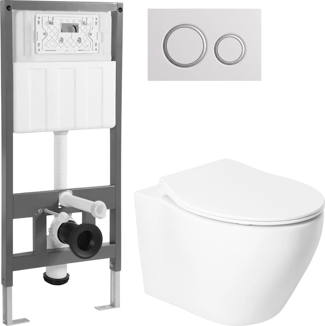 Унитаз подвесной Saniteco KW-99046 + 501 + K01-W (с кнопкой, белый)