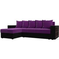 Угловой диван Лига диванов Дубай лайт левый (микровельвет фиолетовый/черный)