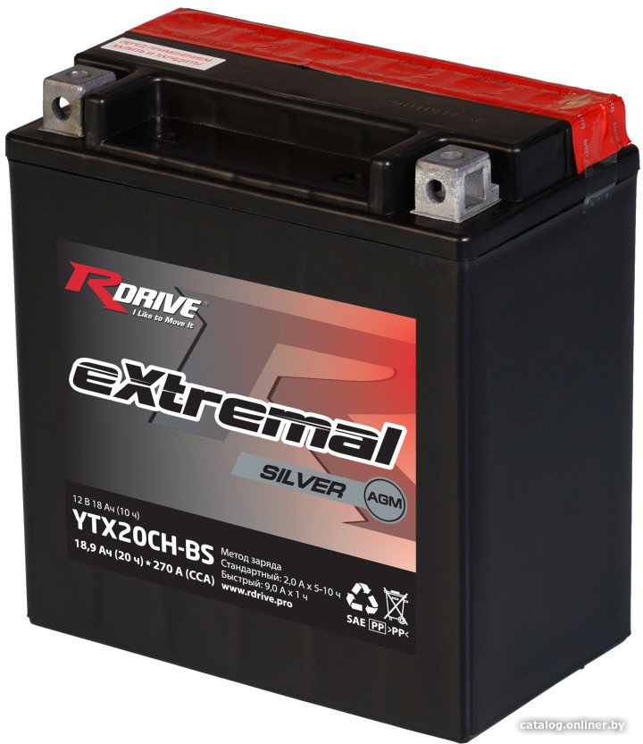 Мотоциклетный аккумулятор RDrive eXtremal Silver YTX20CH-BS (18 А·ч)