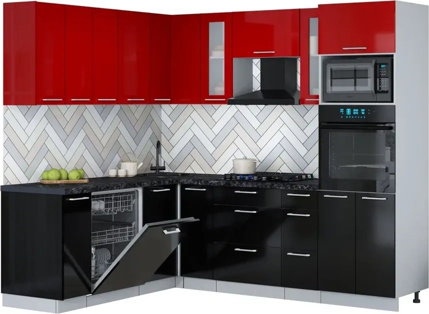 

Готовая кухня Интерлиния Мила Gloss 1.896х2.38 (черный глянец/красный глянец/кастилло темный)