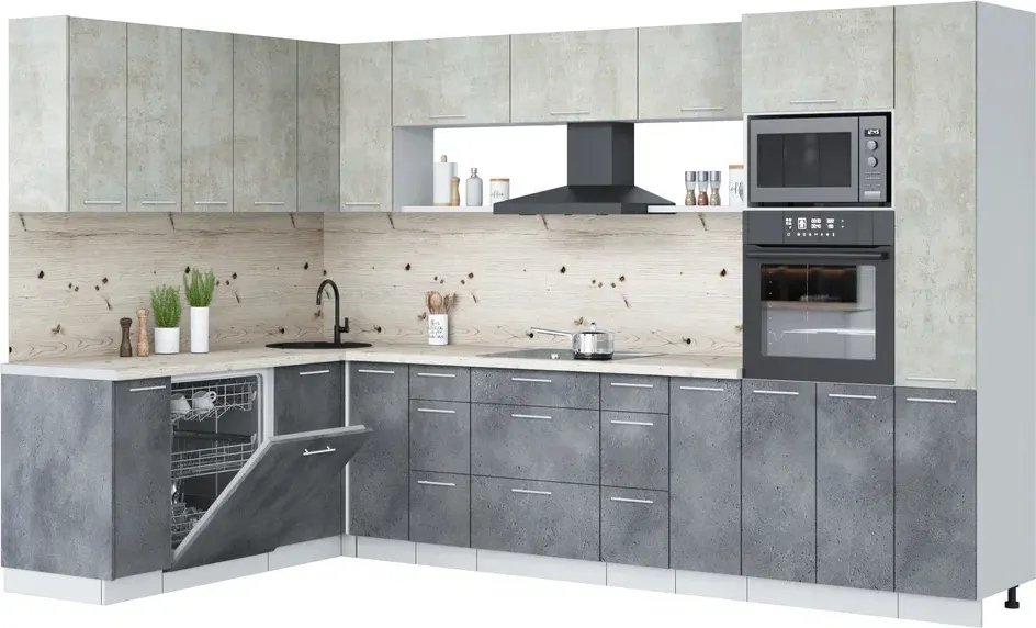 

Готовая кухня Интерлиния Мила Лайт 1.896х3.28 ( бетон лайт/бетон портленд/бискайская сосна)