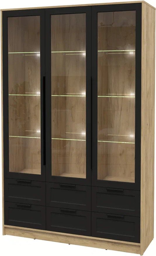 

Шкаф-витрина Интерлиния Концепт Тренд КТ-ШВ3 с подсветкой (дуб золотой/черный)