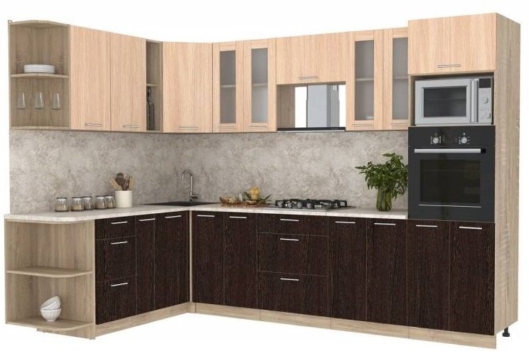 

Готовая кухня Интерлиния Мила 1.88x3.0 левая (дуб молочный-дуб венге-малага)