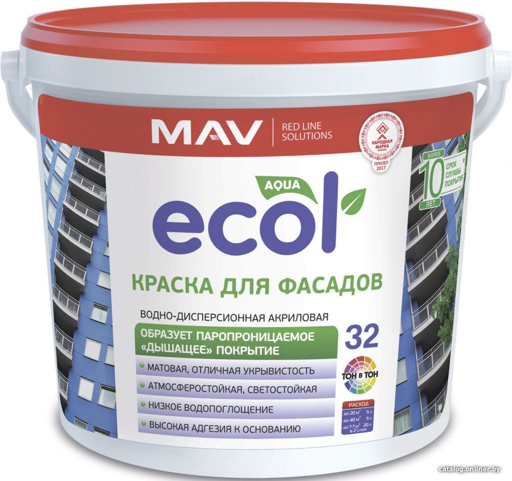 Краска Ecol 32 ВД-АК-1032 фасадная 3 л (белый)