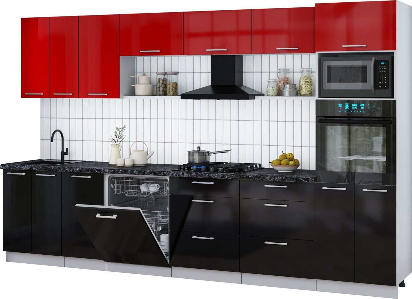 

Готовая кухня Интерлиния Мила Gloss 3.4-ПМ1-2 (черный глянец/красный глянец/кастилло темный)