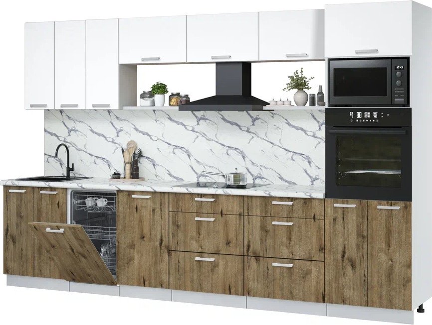 

Готовая кухня Интерлиния Мила Лайт 3.3-ПМ3 (белый платинум/дуб веллингтон/белый гранит)