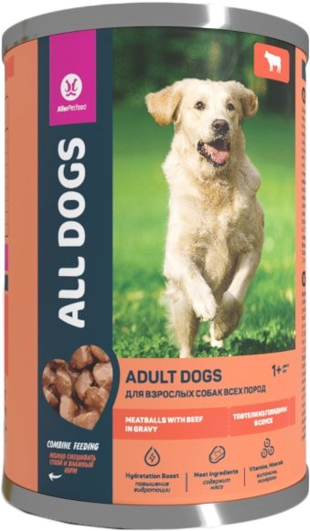 

Консервированный корм для собак All Dogs Тефтельки с говядиной в соусе 415 г