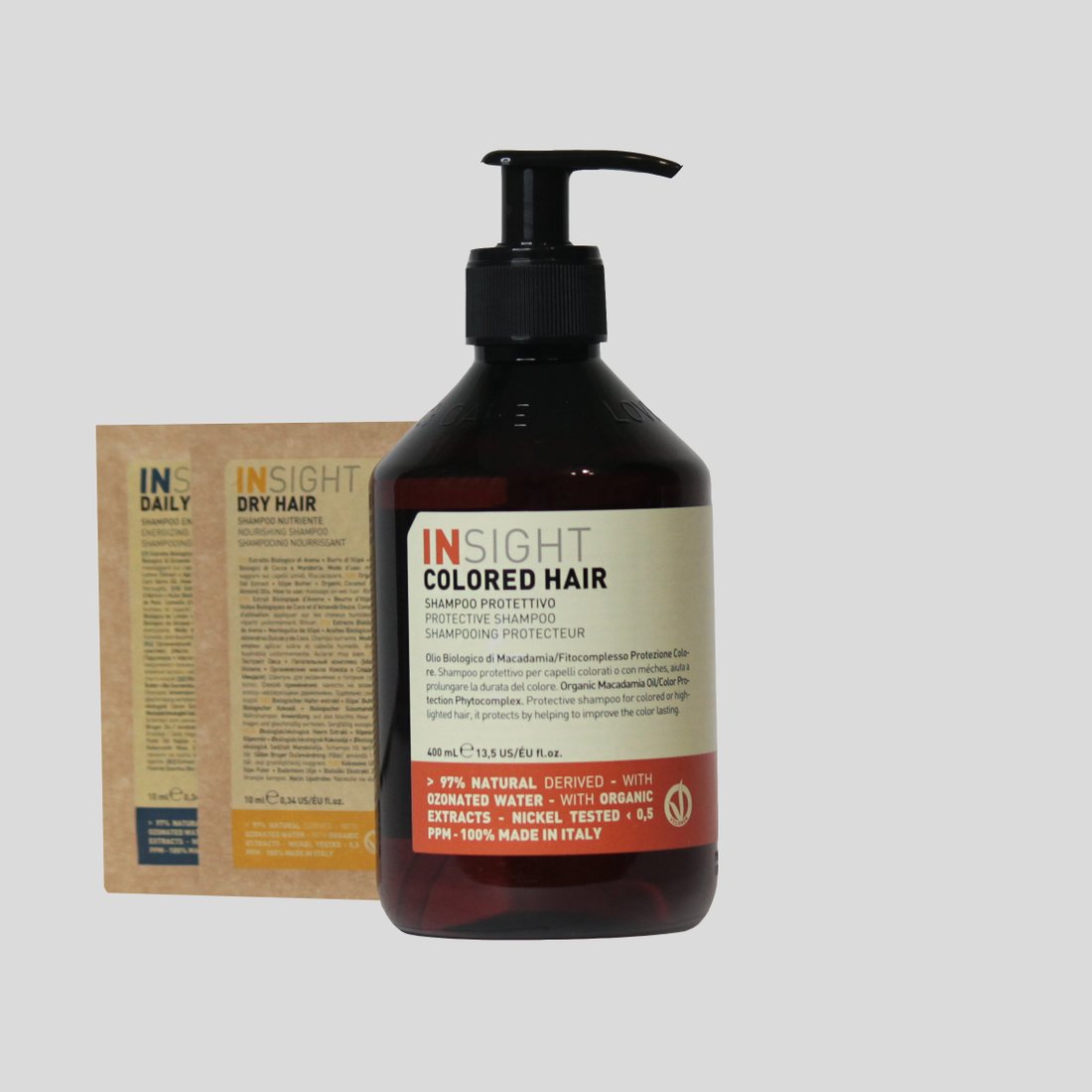 

Набор средств Insight Colored Hair MICO046 (Шампунь защитный для окрашенных волос Protective Shampoo ICO046 400 мл + PMIN006 + PMIN007)