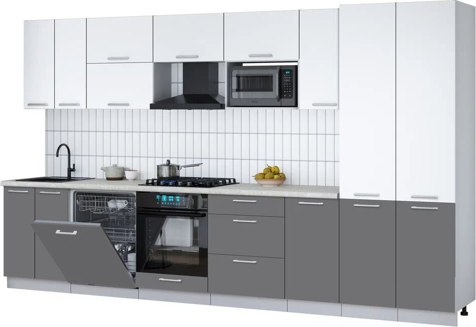 

Готовая кухня Интерлиния Мила Gloss 3.6-ПМ2 (серый/белый/опал светлый)