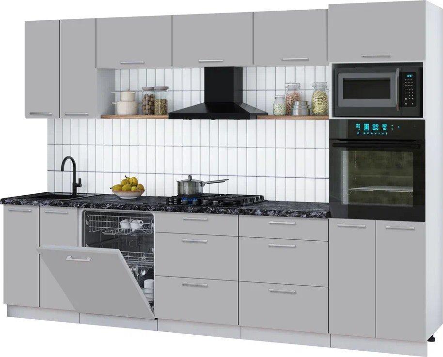 

Готовая кухня Интерлиния Мила Gloss 3.0-ПМ1 (грей/грей/кастилло темный)