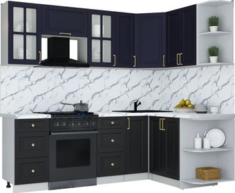 Готовая кухня Интерлиния Мила Шато 1.5x2.3 PR (индиго/черный/белый гранит)