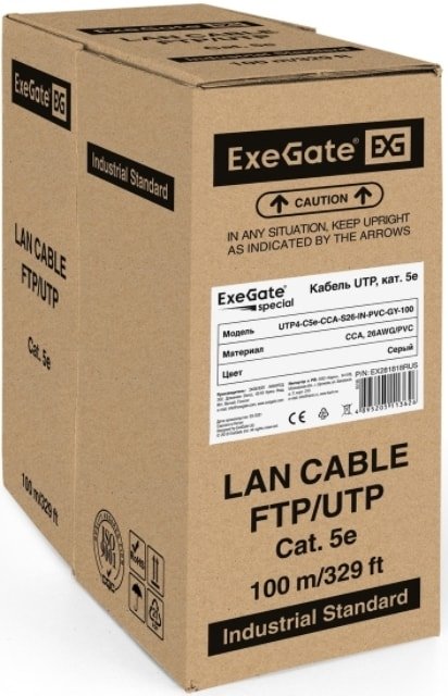 

Кабель ExeGate Special UTP4-C5e-CCA-S26-IN-PVC-GY-100 UTP