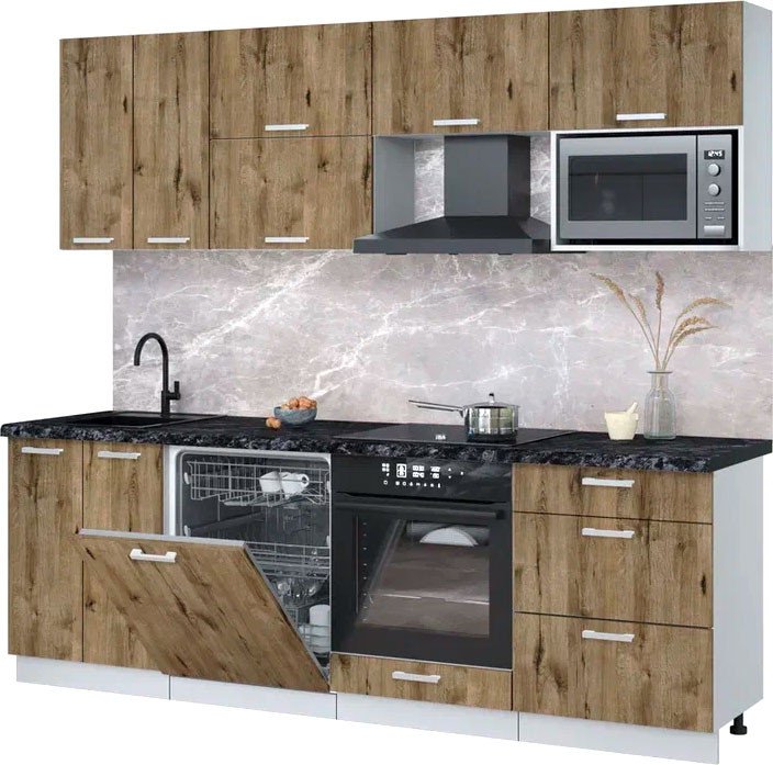 

Готовая кухня Интерлиния Мила Лайт 2.4-ПМ2 (дуб веллингтон/дуб веллингтон/кастилло темный)