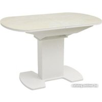 Кухонный стол Аврора Корсика фотопечать 120-151.5x80 (мрамор бежевый) 6/белый матовый)