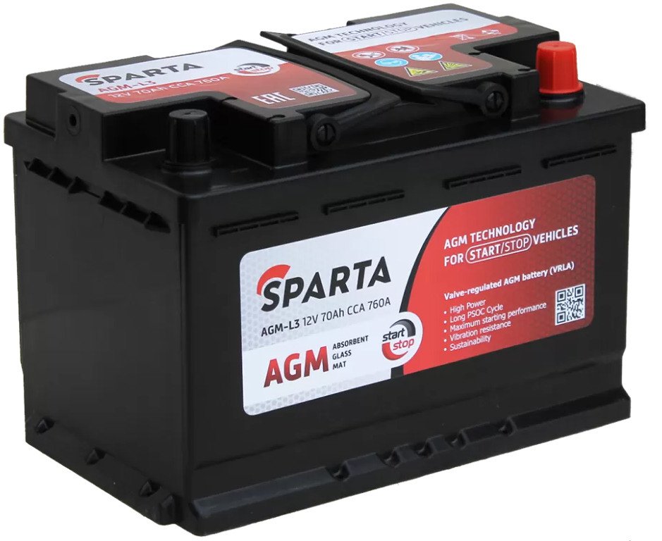 Автомобильный аккумулятор Sparta AGM-L3 12V (70 А·ч)