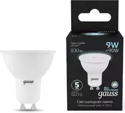 

Светодиодная лампочка Gauss MR16 9W 830lm 4100K GU10 LED 101506209