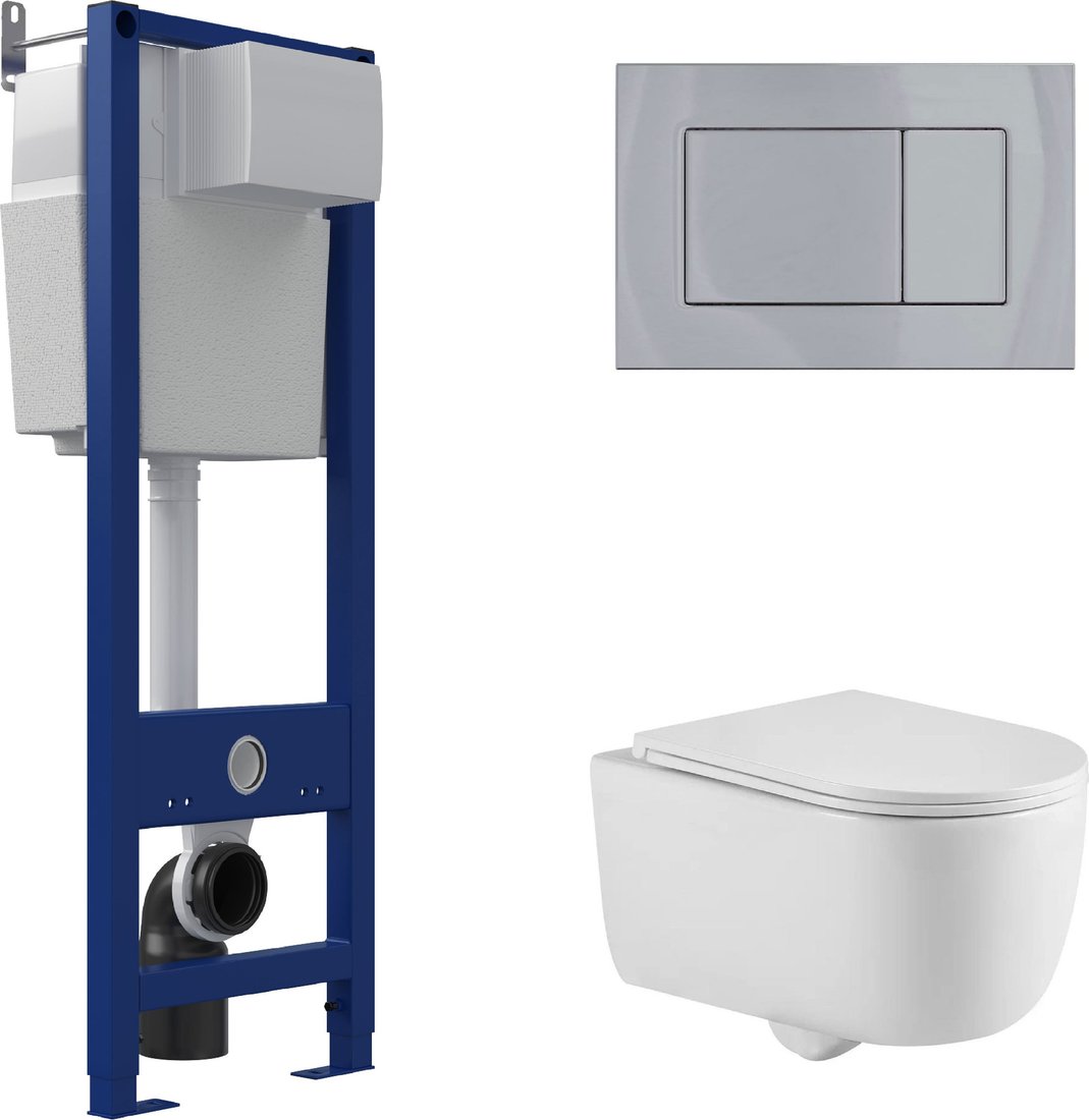 Унитаз подвесной Berges Wasserhaus Tornas Rimless + Atom 410 АТ-043332 (с кнопкой Atom хром глянец)