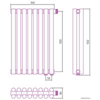 Стальной трубчатый радиатор Сунержа Эстет-11 EU50 500х360 8 секций (темный титан муар)