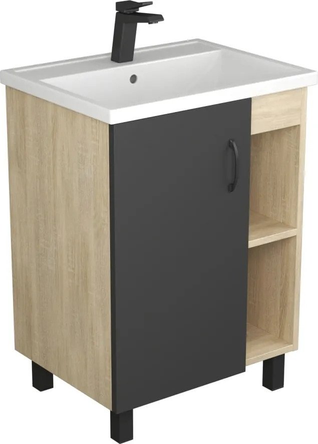Uncoria Тумба с умывальником Дора 70 + Kirovit Фостер 70 (дуб сонома/графит)