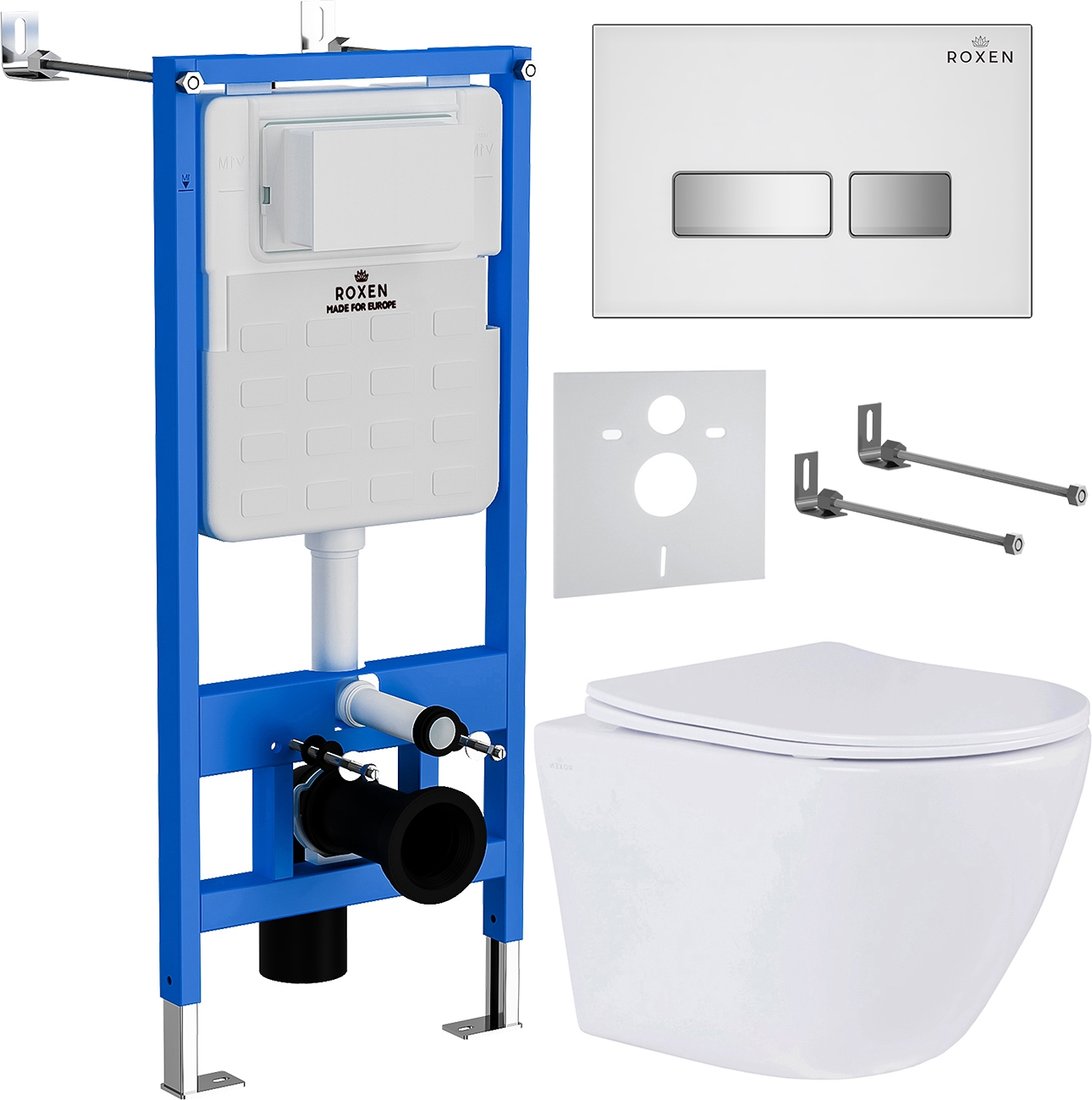 

Унитаз подвесной Roxen Antares One Rimless 6 в 1 StounFix Dual Fresh 633220 (белое стекло)