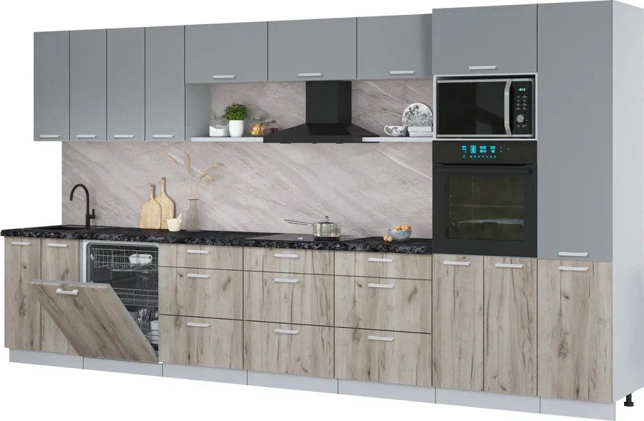 

Готовая кухня Интерлиния Мила Лайт 4.0-ПМ1 (серебро/дуб серый/кастилло темный)