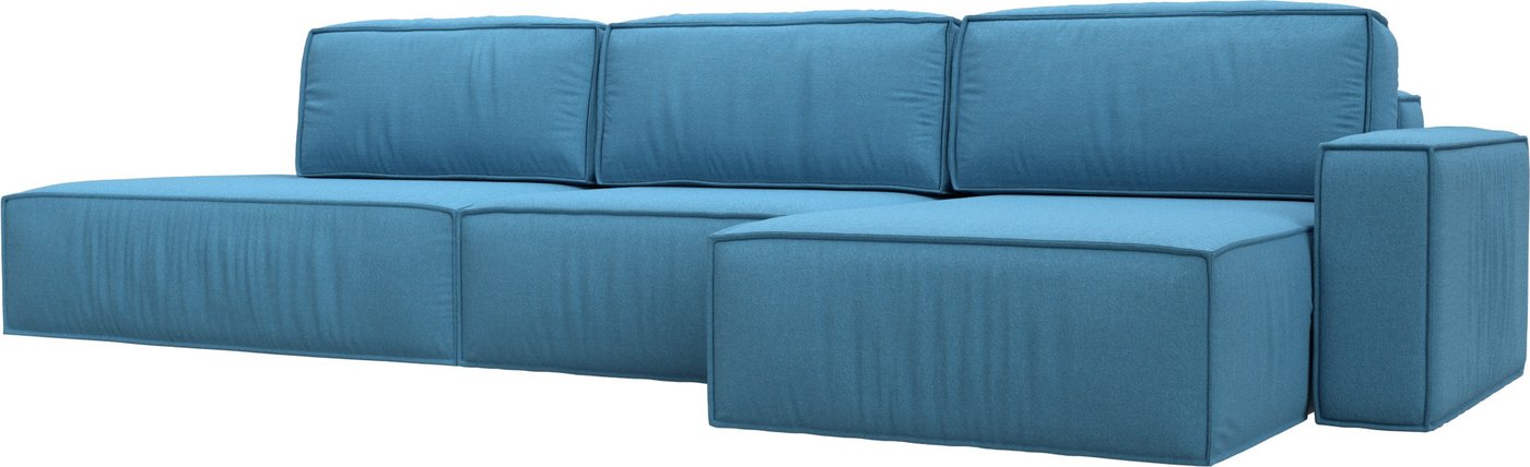 

Угловой диван Лига диванов Прага модерн лонг правый 125543 (рогожка амур голубой)