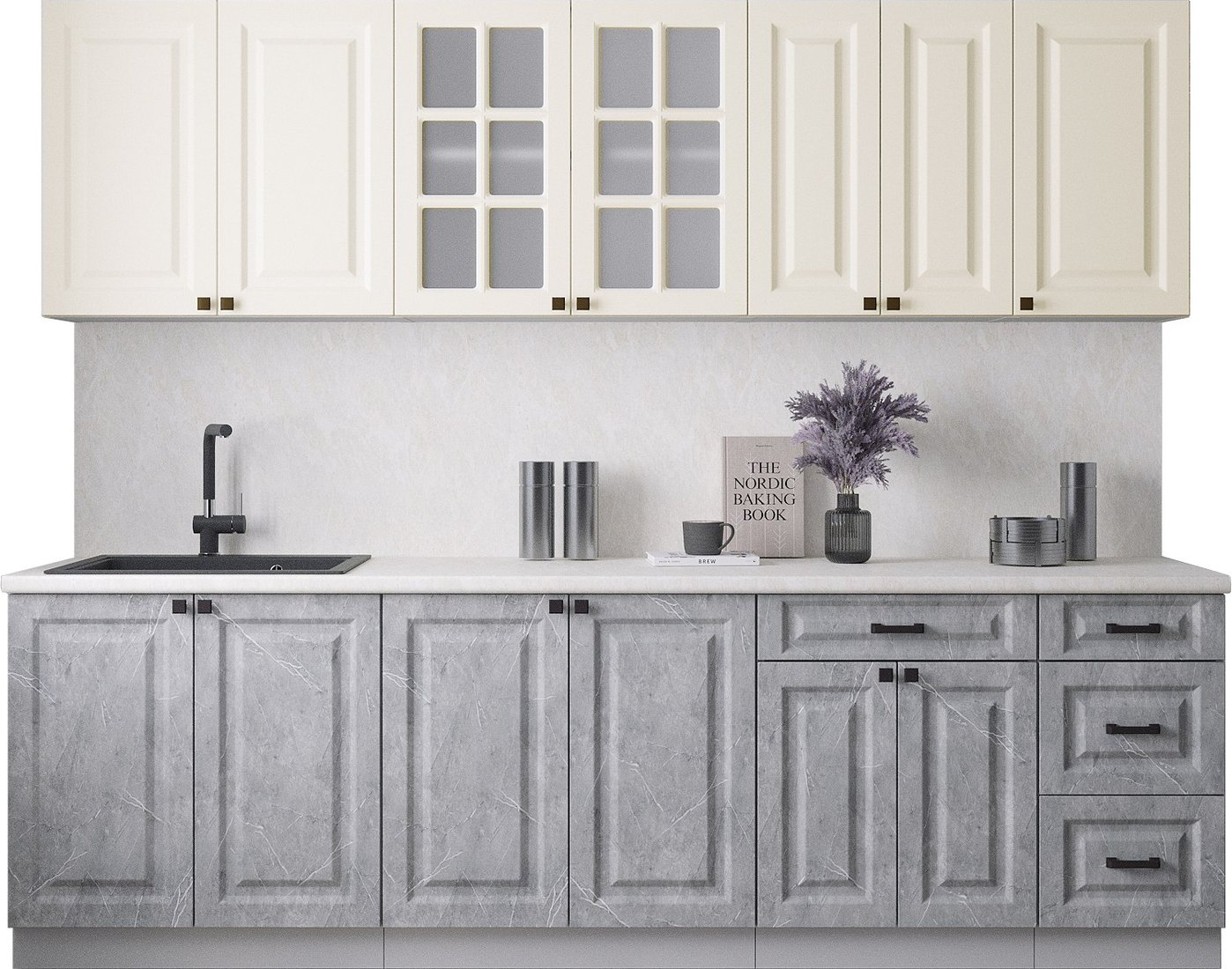 

Готовая кухня Интерлиния Мила Деко 2.6Б (керамика/белый/опал светлый)