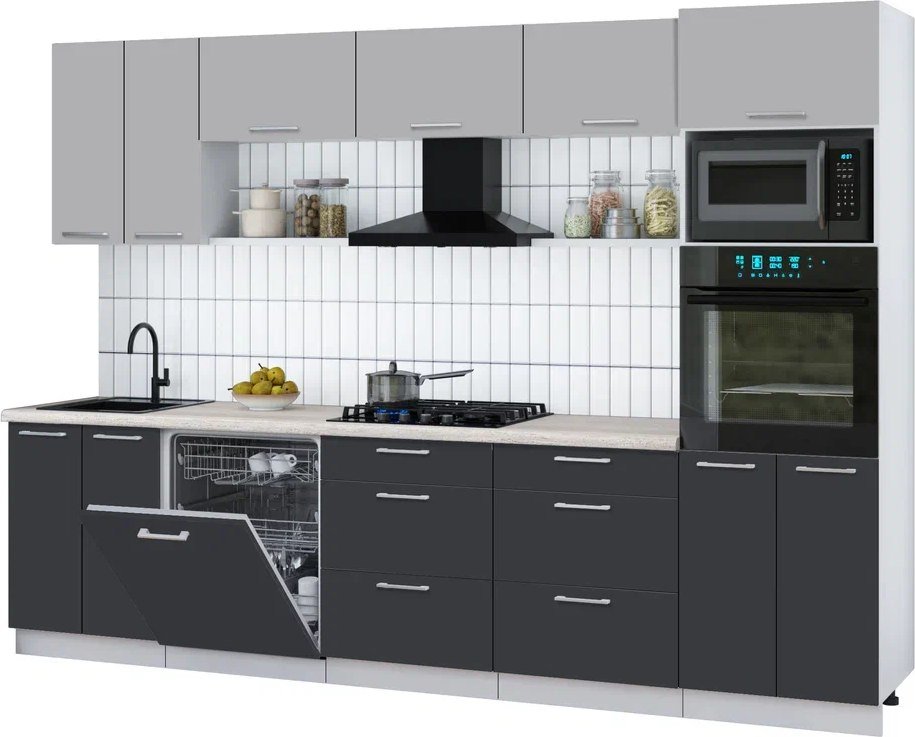 

Готовая кухня Интерлиния Мила Gloss 3.0-ПМ1 (пепел/грей/травертин серый)