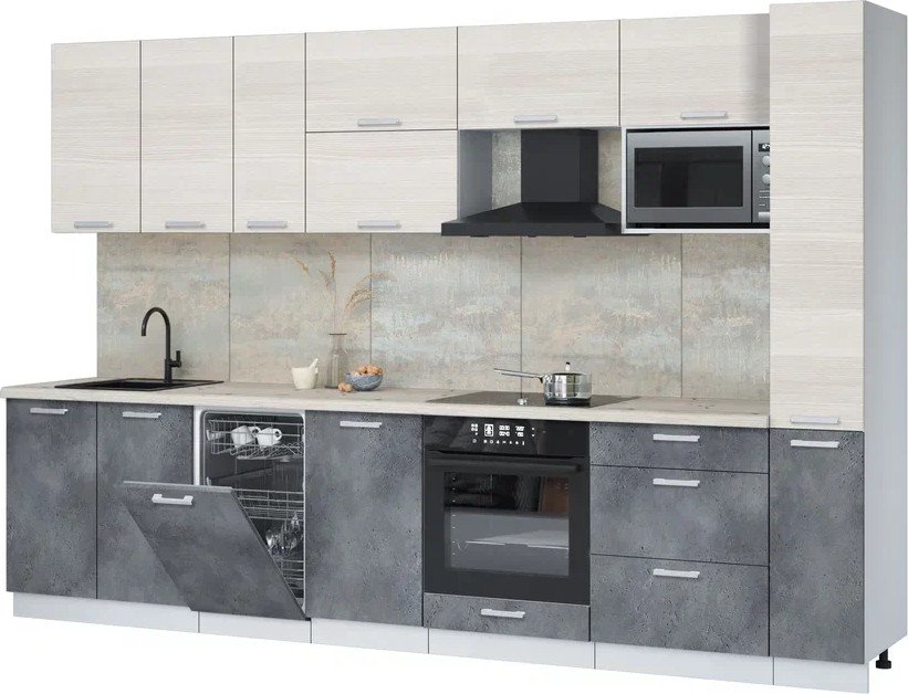 

Готовая кухня Интерлиния Мила Лайт 3.2-ПМ4 (вудлайн кремовый/бетон портленд/бискайская сосна)