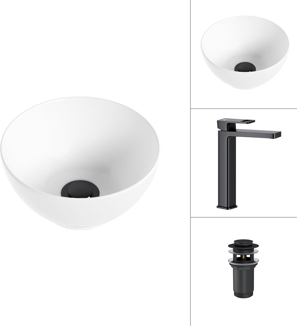Умывальник Lauter 21601E + Cascade 21СК0655BS с донным клапаном 21190B (черный матовый)