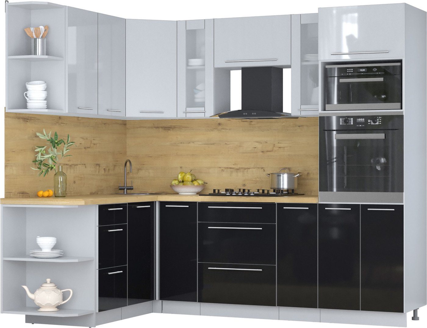 

Готовая кухня Интерлиния Мила Пластик 1.68x2.4 LV (туманный глянец/черный глянец/дуб бунратти)