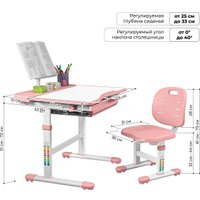 Ученический стол Anatomica Ara с подставкой для книг и выдвижным органайзером (белый/розовый)