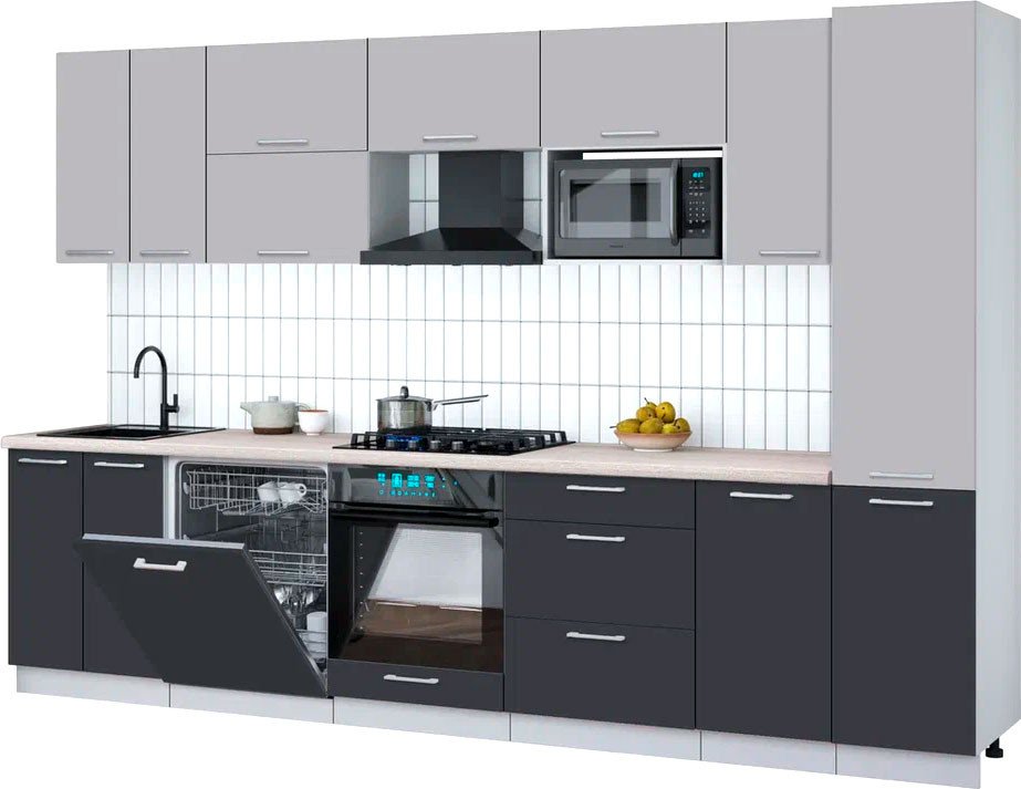 

Готовая кухня Интерлиния Мила Gloss 3.2-ПМ2 (пепел/грей/травертин серый)