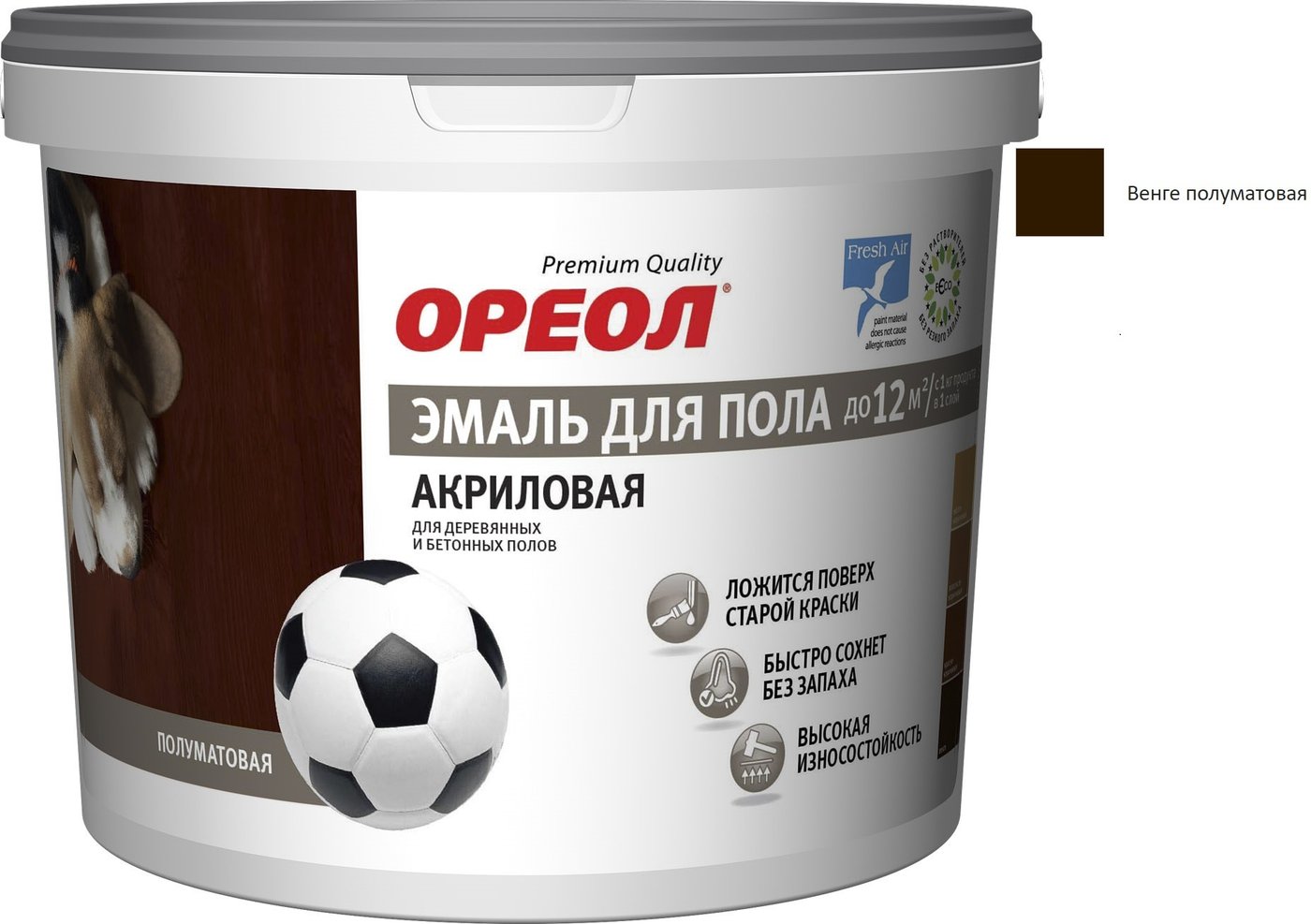 

Эмаль Ореол Акриловая полуматовая для пола 0.9 кг (венге)