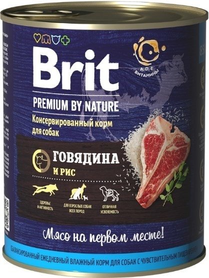 

Консервированный корм для собак Brit Premium By Nature Beef & Rice (с говядиной и рисом) 850 г