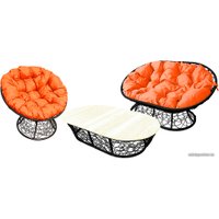 Набор садовой мебели M-Group Мамасан, Папасан и стол 12140407 (черный ротанг/оранжевая подушка)