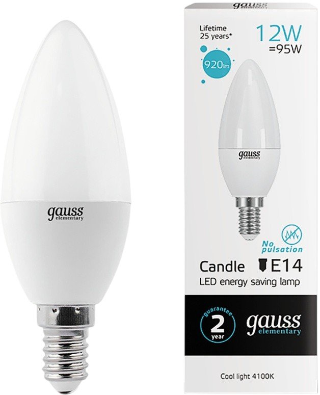 

Светодиодная лампочка Gauss Elementary Свеча 12Вт E14 4100K 33122