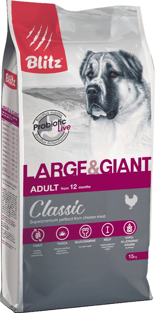 

Сухой корм для собак Blitz Classic Adult Large&Giant Breeds 4155 15 кг