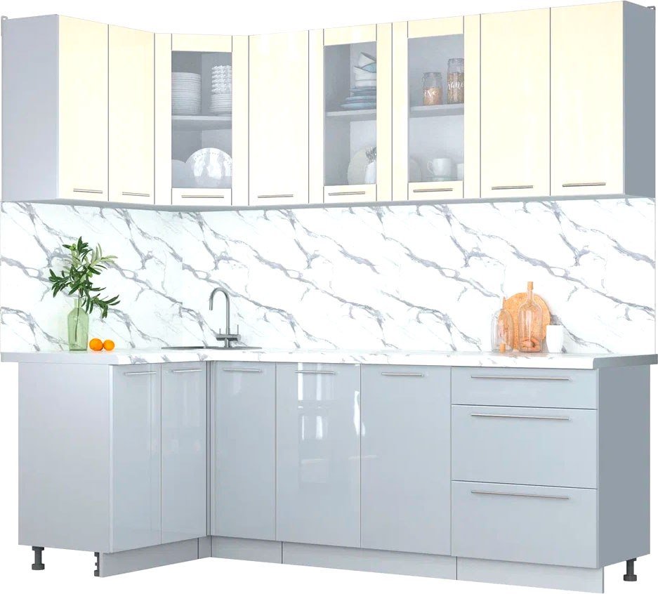 

Готовая кухня Интерлиния Мила Пластик 1.2x2.3 (ваниль/туманный глянец/белый гранит)