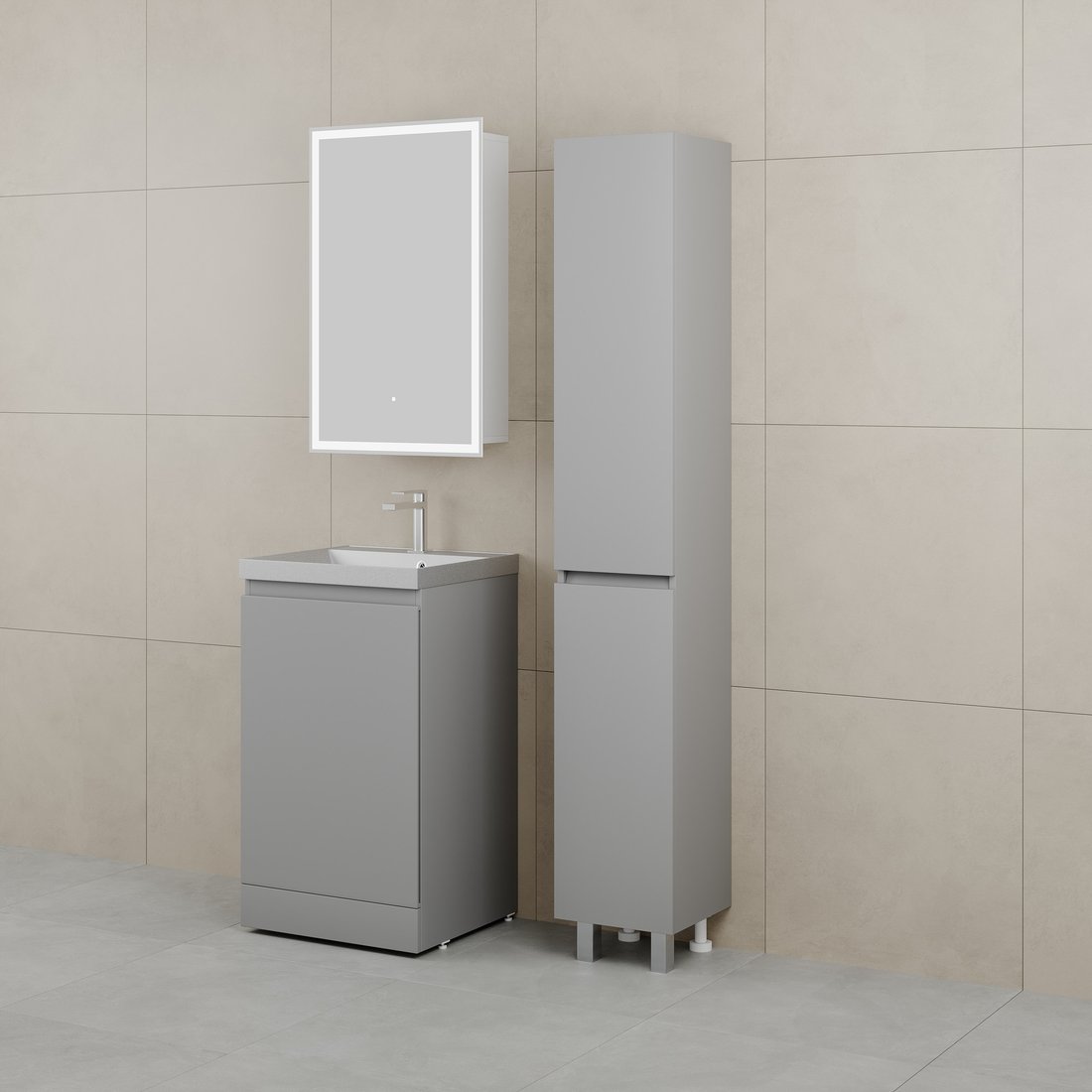 Symbolite Тумба с умывальником Батлер Люкс Plus 1 ящик + Asti 50x45 (серый/серый шелк)